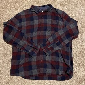 Weatherproof Burgundy and Blue Plaid Button-Down Flannel Shirt